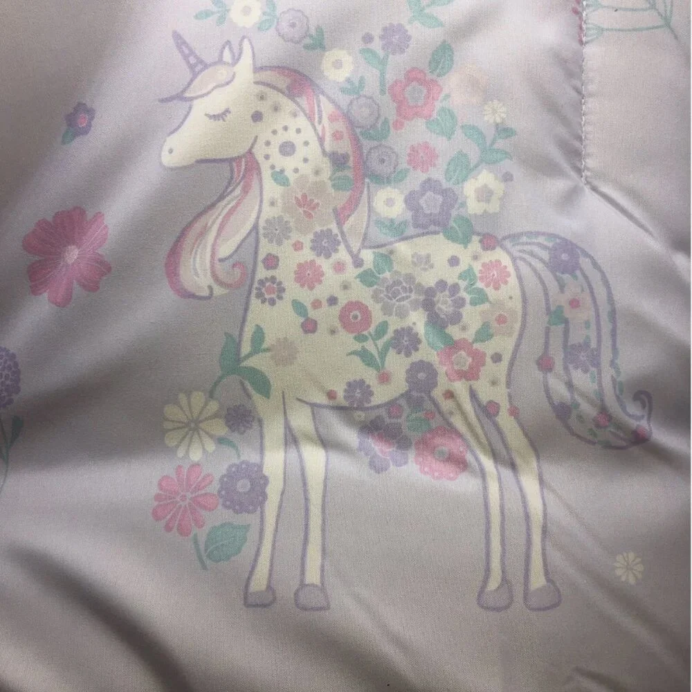 5pc Nicole Miller Unicorn FULL QUEEN Comforter Sham 2 Pillows Set Floral Purple